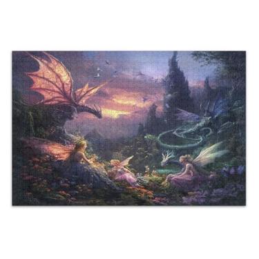 Imagem de Quebra-cabeças de fadas e dragões, 1000 peças para adultos, peças grandes com letras nas costas