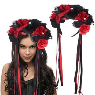 Imagem de Coroa de flores para mulheres, decorações de Dia dos Mortos, tiara de flor mexicana de esqueleto, acessórios de cabelo de deusa, para cosplay, fantasias de Halloween, lembrancinhas de festa