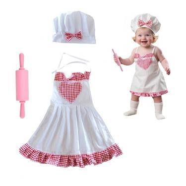 Imagem de Pacote com 3 adereços para fotografia de bebê, avental de chapéu de chef e mini rolo de silicone para 8 a 24 meses, sessões de fotos para recém-nascidos posando acessórios para fotos