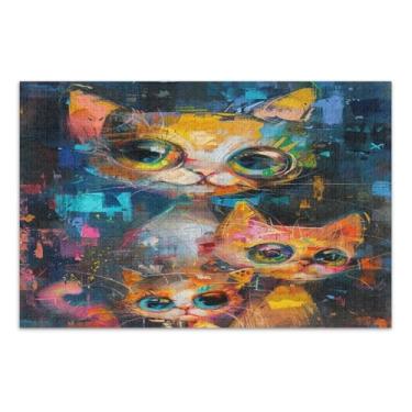 Imagem de Quebra-cabeça adulto com pintura a óleo de gato fofo, 1000 peças, quebra-cabeça engraçado com letras nas costas