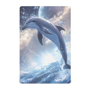 Imagem de Lençol com elástico para berço de golfinho pulando oceano infantil, macio, respirável, lençol para berço 99 x 68 cm, essencial para bebês