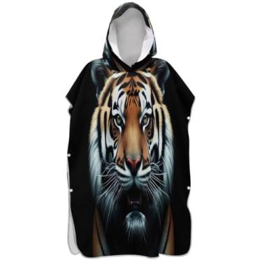 Imagem de Joisal Poncho de surfe com estampa animal de tigre de desenho animado para adultos roupão vestível masculino feminino poncho com capuz toalhas de banho com capuz
