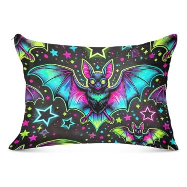 Imagem de Fronhas de flanela neon morcego galáxia decorativa padrão king queen size fronha de travesseiro de luxo para sofá cama de casa, tamanho king, 50,8 cm x 101,6 cm