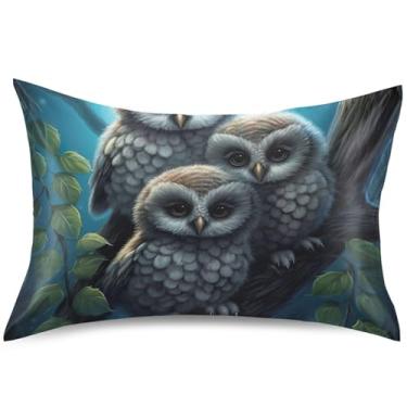 Imagem de Cute Owls Bird Print Satin Pillow Case King Queen Standard Pillow Slip Fun Print Cooling Pillow Cover Bed Healthy Living Gifts, Queen Size, 76.2 cm x 50.8 cm