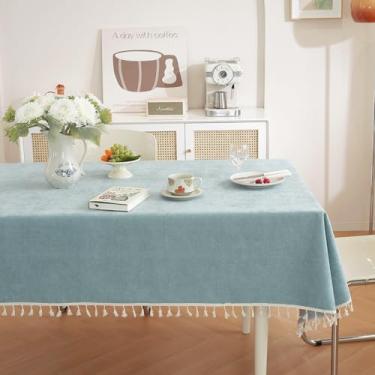 Imagem de Wuluwala Toalha de mesa rústica para mesas de jantar, toalha de mesa simples de cor sólida com borlas, toalha de mesa resistente, tecido de chenille macio, capa de mesa lavável para cozinha, uso