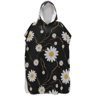 Imagem de Joisal Roupão de mudança de poncho de surfe para adultos toalhas de banho com capuz reutilizáveis poncho masculino com capuz margarida branca mármore preto