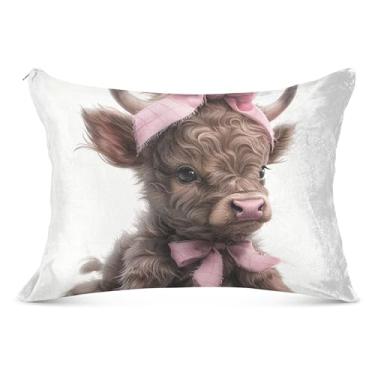 Imagem de Linda fronha de flanela grande de vaca Highland com zíper longo padrão Queen King Size fronha fofa para sofá de cama de casa, tamanho do corpo, 53 cm x 137 cm
