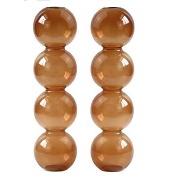 Imagem de Pacote com 2 lindos vasos de bolhas para flores, vidro, moderno, bolha, para decoração de casa, vaso de flor único redondo decorativo para mesa (marrom, 4 bolas 23 cm)