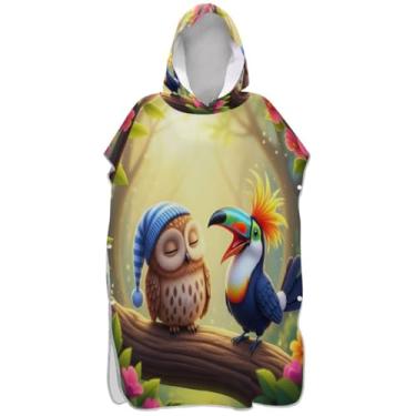Imagem de Joisal Poncho de surfe para adultos trocador de roupa de praia com capuz toalha de banho absorvente brincalhão fofo coruja árvore ponchos de praia para homens