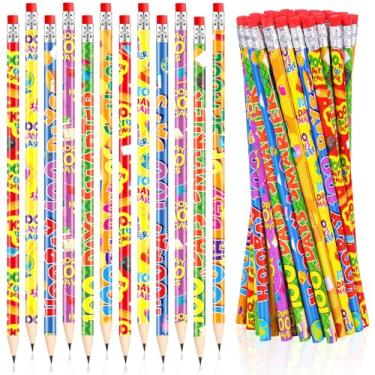 Imagem de HOWAF 60 lápis para 100 dias de aula, lápis de decoração de feliz 100º dia de escola, papelaria colorida com borrachas superiores para 100 dias, suprimentos de festa, enchimentos de sacolas de