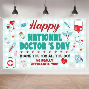 Imagem de Banner do Dia do Médico Nacional, 179.8 cm x 110.0 cm Decorações de pano de fundo com tema médico, sinal de agradecimento aos médicos para hospital, escritório e cabine de fotos adereços