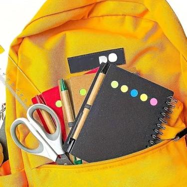 Imagem de Pacote com 1 caderno de bolso com suporte para caneta, capa de papel de 10,4 x 13,5 cm, bloco de notas com notas adesivas, abas coloridas, compacto e portátil para escritório, uso doméstico, preto