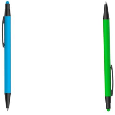 Imagem de Caneta Esferográfica em Metal Emborrachada com Ponta Touch, Escrita Azul, 2 Unidades Moderno Design (Azul Claro e Verde)