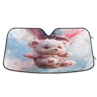 Imagem de Ursinho de pelúcia fofo balão de ar quente persianas de carro para para-brisa dobrável janela frontal para-sol de carro para a maioria dos sedãs SUV caminhão pequeno