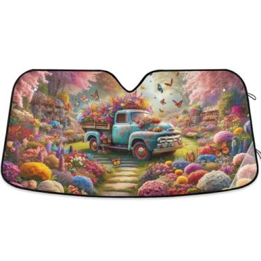 Imagem de Guarda-sol de jardim de caminhão de flores para para-brisa de carro impressão dobrável personalizada capa de para-brisa automotiva protetor solar L, 144,8 cm x 80 cm