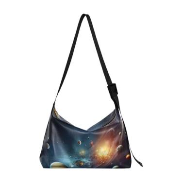 Imagem de Bolsa tiracolo de couro sintético pintada à mão, bolsa tiracolo de couro, bolsa tiracolo de couro masculina, Planets System-4, One Size