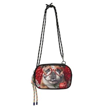 Imagem de TSENQUE Bolsa feminina transversal pequena bolsa de telefone com alça moda viagem sobre o ombro bolsas dia dos namorados buldogue rosa