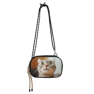 Imagem de TSENQUE Pequena bolsa transversal feminina com estampa de gato linda bolsa de telefone com alça longa sobre o ombro bolsas de viagem