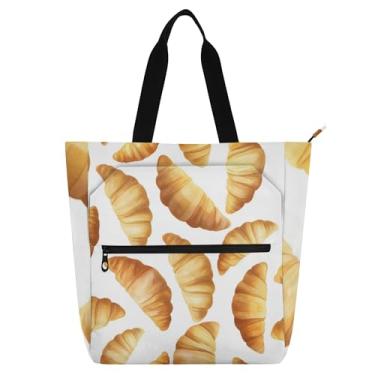 Imagem de GAIGEO Croissants Bolsa de trabalho feminina de lona para livro de praia com zíper bolsa carteiro com compartimentos