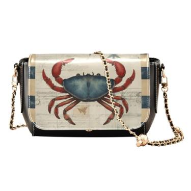 Imagem de GAIGEO Bolsa transversal feminina de couro com flor aquarela, bolsas de couro transversais para mulheres, bolsa de ombro feminina transversal, Caranguejo azul vintage, One Size