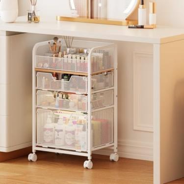 Imagem de Organizador de carrinho de maquiagem com 3 gavetas, organizadores de cuidados com a pele de chão com divisórias, organizador de cosméticos, vitrines para cuidados com a pele, esmalte, perfume, pincel