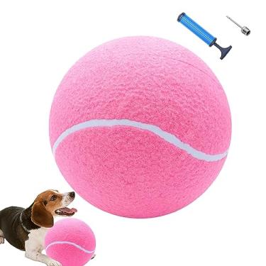 Imagem de Banfeng Bola de tênis grande para cães, brinquedo de bola de tênis para cães gigantes, grande, divertida, para esportes ao ar livre, presente (24 cm rosa bola + bomba)