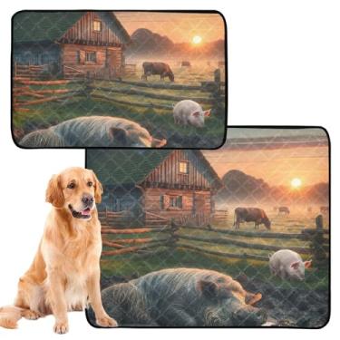 Imagem de TSENQUE Sunrise Farmyard Harmony Almofadas laváveis para xixi para cães de estimação, extragrande, impermeável, cercadinho absorvente para cães, médio + grande, conjunto de 2