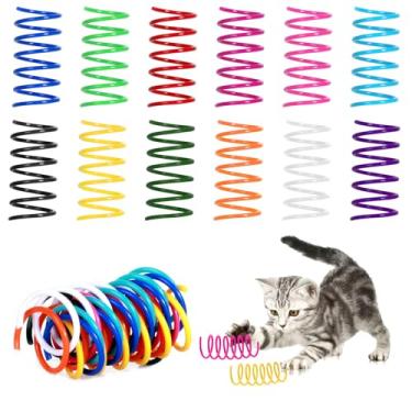 Imagem de FAXLEVY Pacote com 120 brinquedos de mola para gatos de 12 cores, bobinas de plástico interativas para gatos internos, brinquedo colorido para gatinhos de gato, mola espiral para caça, mordida, golpe