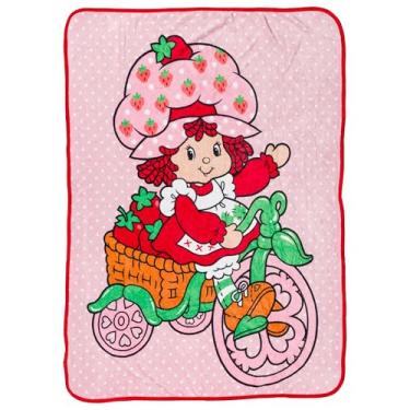 Imagem de Silver Buffalo Cobertor de lã de flanela com pontos de postura de bicicleta Strawberry Shortcake (114.3 cm x 152.4 cm 180gsm)