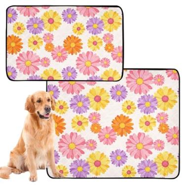 Imagem de TSENQUE Almofadas de xixi para cães laváveis coloridas margaridas rosa roxo almofada reutilizável para animais de estimação, tapete de gaiola de cachorro fofo, impermeável, tapete absorvente, pequeno
