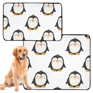 Imagem de Almofadas de xixi para cães, laváveis, fofas, pinguins de desenho animado, branco, reutilizável, absorvente para cães, tapete impermeável para cercadinho para cães, médio + grande, conjunto de 2