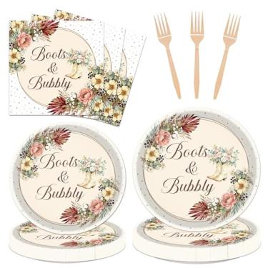 Imagem de Aposwow Botas e decorações de chá de panela borbulhante – 96 peças, botas e pratos de champanhe, guardanapos e garfos, chá de panela ocidental descartável, despedida de solteira, artigos de mesa para