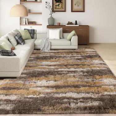 Imagem de Ailyei Tapetes felpudos para sala de estar, 15 x 23 cm, ultramacios, abstratos, castanhos, grandes felpudos, tapetes para quarto, 15 x 23 cm, tapete felpudo fofo de pelúcia para quarto de meninas