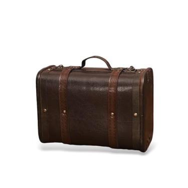 Imagem de Caixa de Armazenamento Mala Vintage Bagagem Decorativa com Acabamento Couro Madeira para Acessórios Fotografia Decoração Casa Jóias Itens Uso Diário