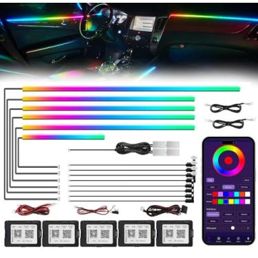 Imagem de Faixa de luz de LED para carro interior de acrílico com aplicativo sem fio, RGB 18 em 1 com 444.5 cm 593 LEDs kits de iluminação ambiente de fibra óptica, 16 milhões de cores, função ativa de som