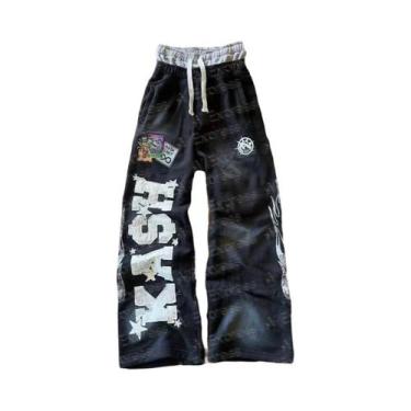 Imagem de Calças De Moletom Masculinas Y2K Góticas Hip Hop 2025-26, Calças Casua