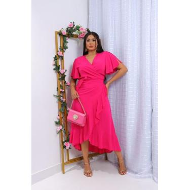 Imagem de Vestido envelope longo  viscolinho liso manga curto - SP STORE, Pink, 