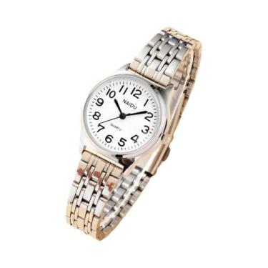 Imagem de relógio de pulso de aço quartzo feminino com mostrador redondo pequeno