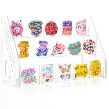 Imagem de TrendTrust Suporte de exibição de adesivo de acrílico com bolsos divididos, suporte portátil para exibição em camadas, organizador de mesa transparente para uso doméstico, varejo ou artesanato (15