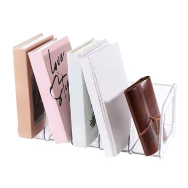 Imagem de GLOBLELAND Suporte de arquivo transparente para revistas, 5 compartimentos verticais, organizador de documentos para casa, mercearia, escritório, suporte transparente, organizador de pasta de arquivos