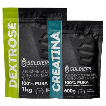 Imagem de Kit: Dextrose 1Kg + Creatina Monohidratada 600g - 100% Puro Importado - Soldiers Nutrition-Unissex