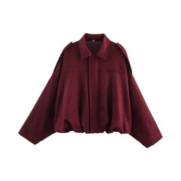 Imagem de Jaqueta Bomber Feminina Oversize De Camurça Com Zíper Manga Longa Moda