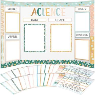 Imagem de Dispowreath 114 peças de suprimentos para quadro de feiras de ciências, inclui autoadesivos, títulos de projetos justos, legendas, apresentação, ciência, boletim, letras, adesivos para sala de aula
