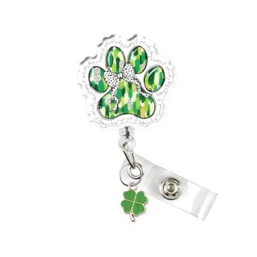 Imagem de Carretel de crachá de pata de cachorro do dia de São Patrício, suporte retrátil para crachá com clipe jacaré, suporte de etiqueta de identificação verde sorte, presente para enfermeira, médico