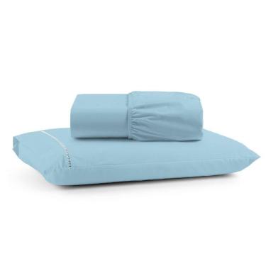 Imagem de Jogo Cama Lençol Bali Solteiro Percal 180 Fios 100% Algodão Ponto Palito 2 Peças - Azul Claro