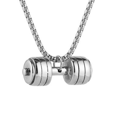 Imagem de STWTR Colar masculino com halteres de aço inoxidável, pingente de fitness, corrente de aço inoxidável, joias modernas para entusiastas de fitness, Aço inoxidável, Sem Pedra Preciosa
