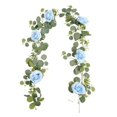 Imagem de Baoblaze Guirlanda de flores artificiais para pendurar, decoração de casamento realista e multiuso para festivais, jardins, paredes, salas e escritórios, Azul