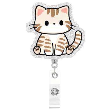 Imagem de Carretel de crachá retrátil de gato fofo, clipe de identificação com glitter engraçado presente para enfermeira, médico, trabalhador de escritório, professor, amante de animais, jardim de infância