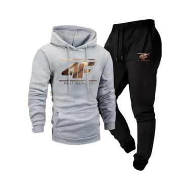 Imagem de Conjunto De Moletom Masculino Em Tecido Eco Soft Bege E Preto Com Esta