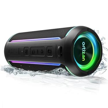 Imagem de Ortizan Alto-falante Bluetooth, alto-falantes sem fio com luz LED, Bluetooth 5.3, tempo de reprodução 30H, alto-falantes portáteis com graves aprimorados de 40 W, alto-falante externo IPX7 à prova